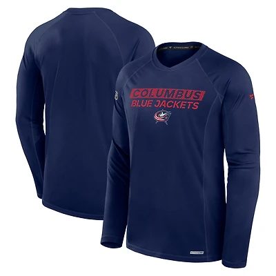 Men's Fanatics Navy Columbus Blue Jackets Authentic Pro Rink Tech Raglan Long Sleeve T-Shirt