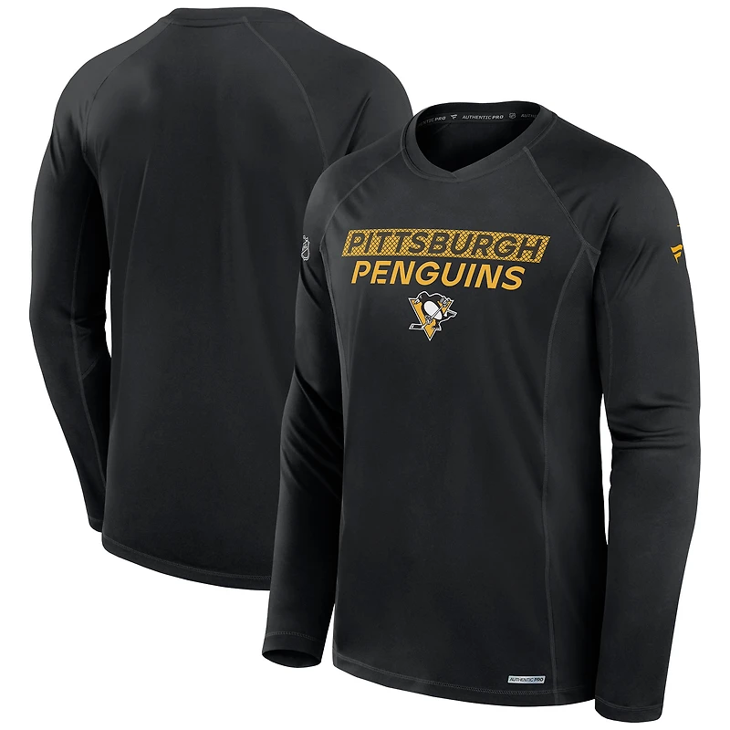 Men's Fanatics Black Pittsburgh Penguins Authentic Pro Rink Tech Raglan Long Sleeve T-Shirt