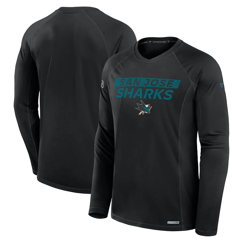 Men's Fanatics Black San Jose Sharks Authentic Pro Rink Tech Raglan Long Sleeve T-Shirt