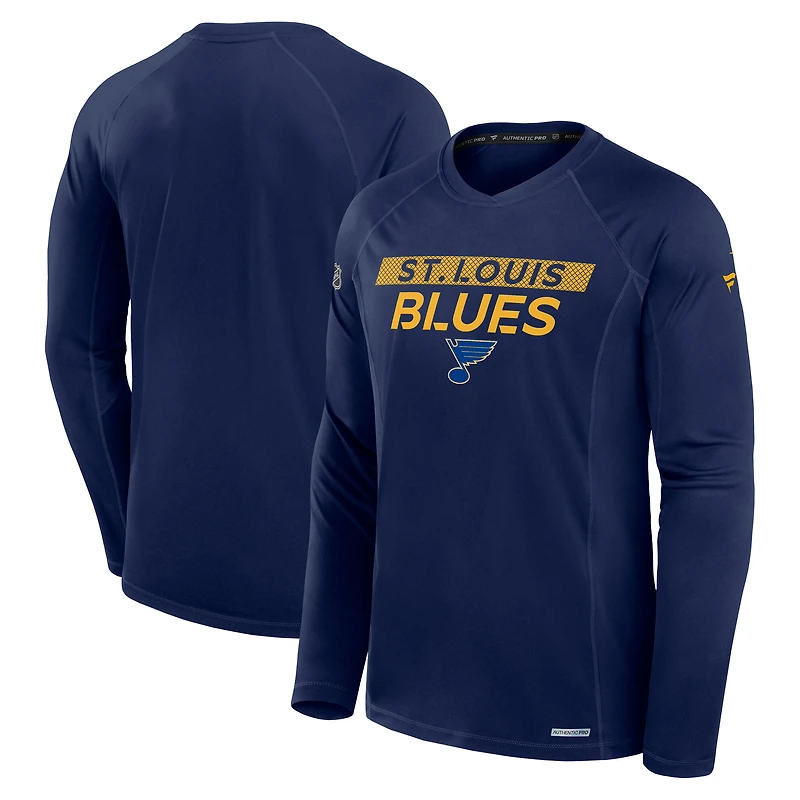 Men's Fanatics Navy St. Louis Blues Authentic Pro Rink Tech Raglan Long Sleeve T-Shirt