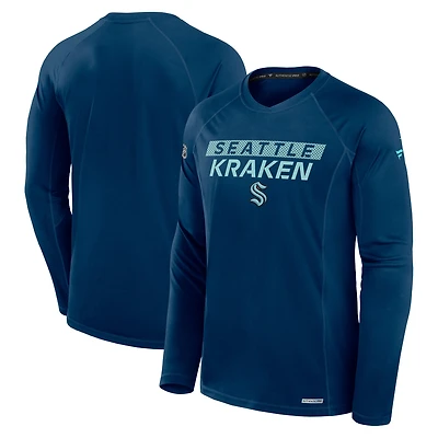 Men's Fanatics Deep Sea Blue Seattle Kraken Authentic Pro Rink Tech Raglan Long Sleeve T-Shirt