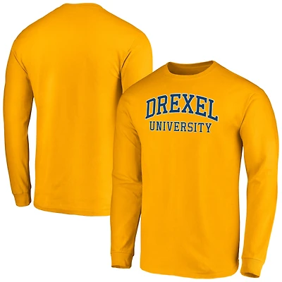 Men's Fanatics  Gold Drexel Dragons Arched Name Long Sleeve T-Shirt