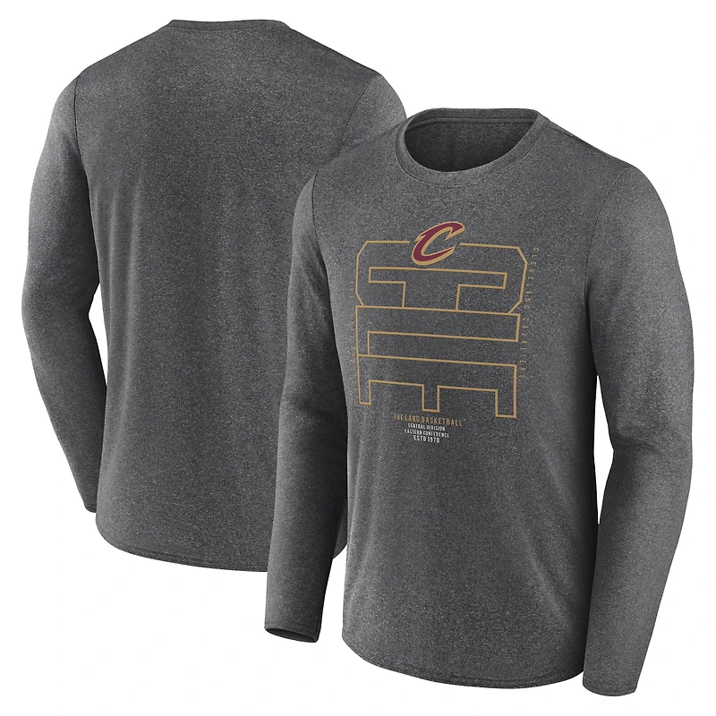 Men's Fanatics  Heather Charcoal Cleveland Cavaliers Game Point Long Sleeve T-Shirt