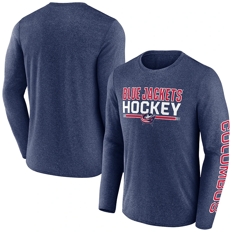 Men's Fanatics Heather Navy Columbus Blue Jackets Sweep Iconic Synthetic Long Sleeve T-Shirt