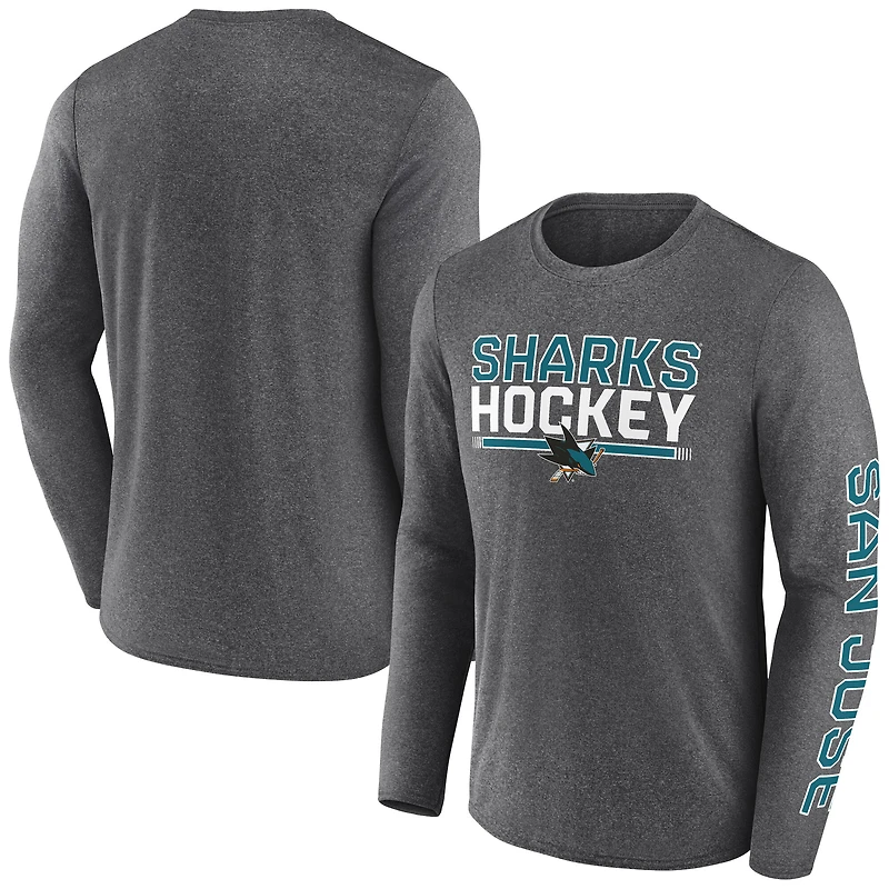 Men's Fanatics Heather Charcoal San Jose Sharks Sweep Iconic Synthetic Long Sleeve T-Shirt