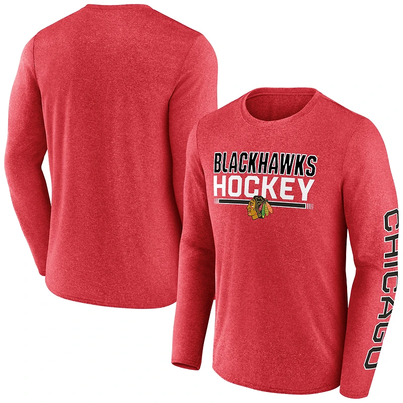 Men's Fanatics Heather Red Chicago Blackhawks Sweep Iconic Synthetic Long Sleeve T-Shirt
