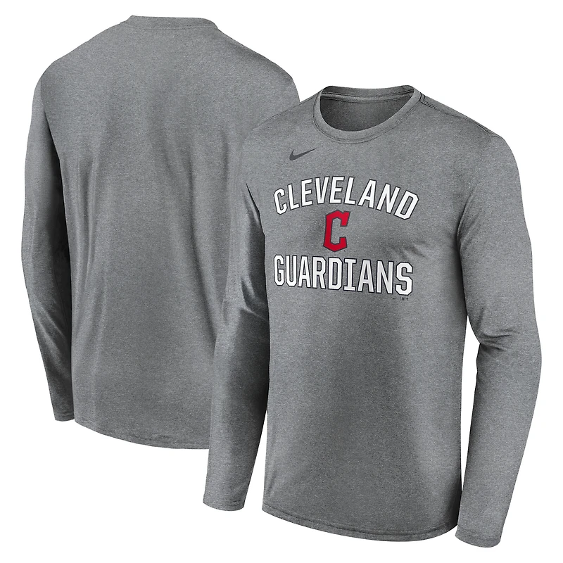 Men's Nike Heather Gray Cleveland Guardians Club Arched Legend Performance Long Sleeve T-Shirt