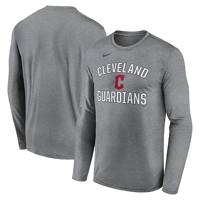 Men's Nike Heather Gray Cleveland Guardians Club Arched Legend Performance Long Sleeve T-Shirt