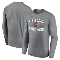 Men's Nike Heather Gray Cleveland Guardians Club Arched Legend Performance Long Sleeve T-Shirt