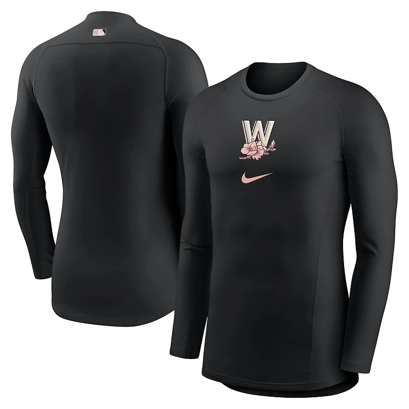 Men's Nike Black Washington Nationals City Connect Base Layer Raglan Long Sleeve Performance T-Shirt
