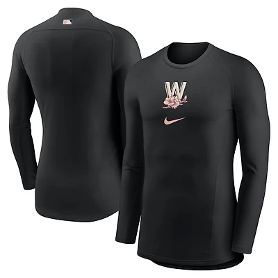 Men's Nike  Black Washington Nationals City Connect Base Layer Raglan Long Sleeve Performance T-Shirt