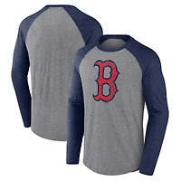 Men's Fanatics Heather Gray/Heather Navy Boston Red Sox Weathered Logo Tri-Blend Raglan Long Sleeve T-Shirt