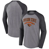 Men's Fanatics Heather Gray/Heather Charcoal Oregon State Beavers Heritage Banner Year Tri-Blend Long Sleeve T-Shirt