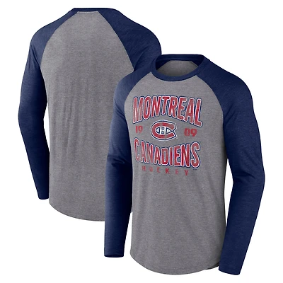 Men's Fanatics  Heather Gray Montreal Canadiens Wave Off Tri-Blend Raglan Long Sleeve T-Shirt