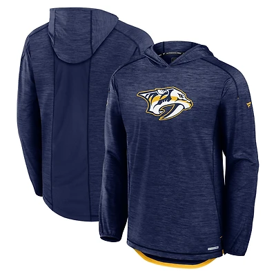 Men's Fanatics Heather Navy Nashville Predators Authentic Pro Rink Pullover Hoodie