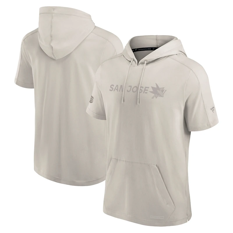Men's Fanatics Gray San Jose Sharks Authentic Pro Road Short Sleeve Hoodie