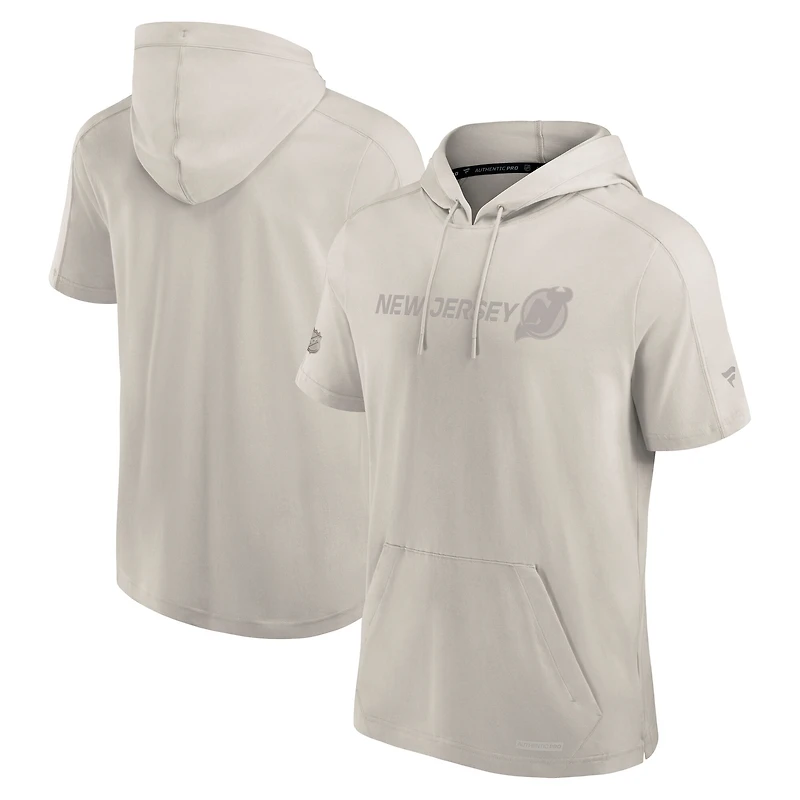 Men's Fanatics Gray New Jersey Devils Authentic Pro Road Short Sleeve Hoodie