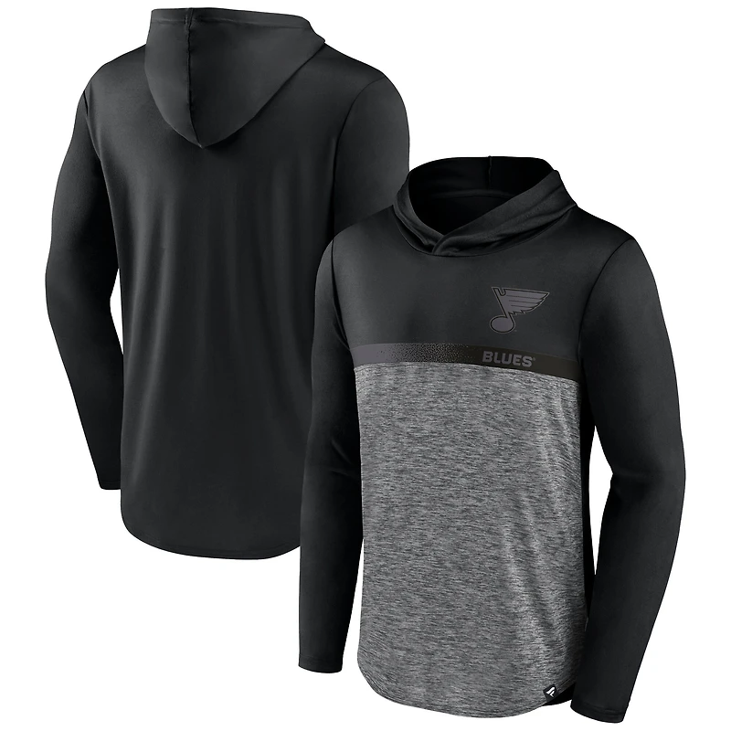 Men's Fanatics Black/Heather Charcoal St. Louis Blues Iconic Defender Pullover Hoodie