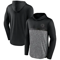 Men's Fanatics Black/Heather Charcoal Boston Bruins Iconic Defender Pullover Hoodie