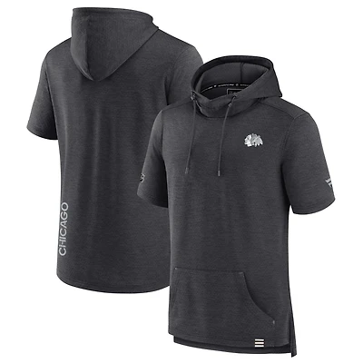Men's Fanatics  Heather Charcoal Chicago Blackhawks Authentic Pro Short Sleeve Pullover Hoodie