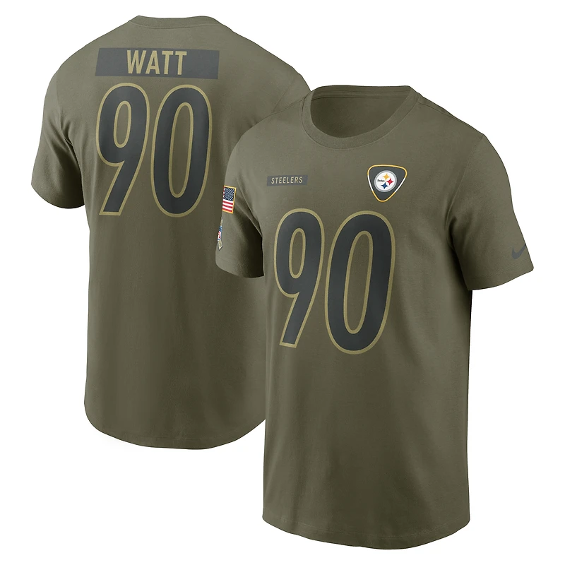 Men's Nike T.J. Watt Olive Pittsburgh Steelers 2025 Salute to Service Name & Number T-Shirt