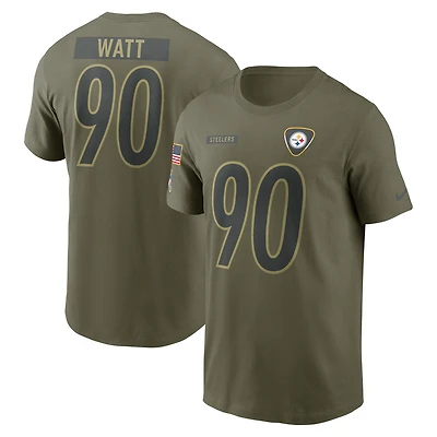 Men's Nike T.J. Watt Olive Pittsburgh Steelers 2025 Salute to Service Name & Number T-Shirt