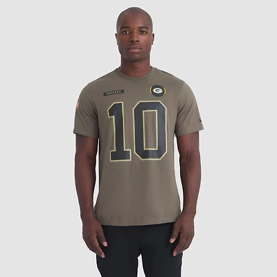 Men's Nike Jordan Love Olive Green Bay Packers 2025 Salute to Service Name & Number T-Shirt