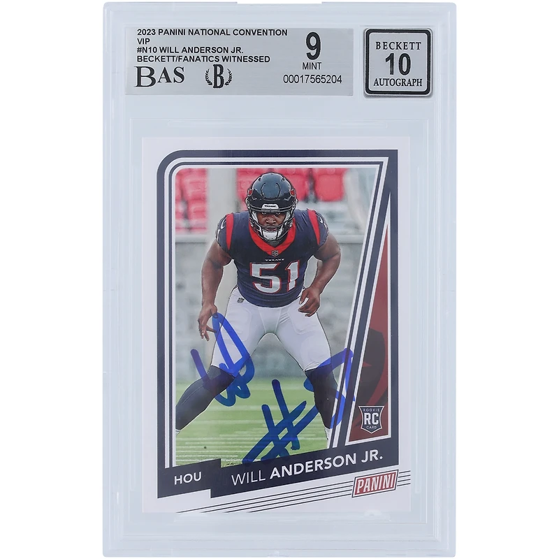 Will Anderson Jr. Houston Texans Autographed 2023 Panini National Convention VIP #N10 Beckett Fanatics Witnessed Authenticated /10 Rookie Card