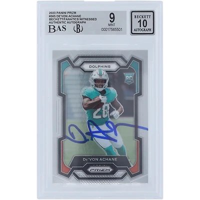 De'Von Achane Miami Dolphins Autographed 2023 Panini Prizm #365 Beckett Fanatics Witnessed Authenticated 9/10 Rookie Card