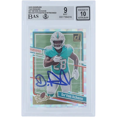 De'Von Achane Miami Dolphins Autographed 2023 Panini Donruss The Rookies #27 Beckett Fanatics Witnessed Authenticated /10 Rookie Card