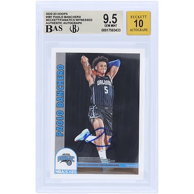 Paolo Banchero Orlando Magic Autographed 2022-23 Panini Hoops #281 Beckett Fanatics Witnessed Authenticated 9.5/10 Rookie Card