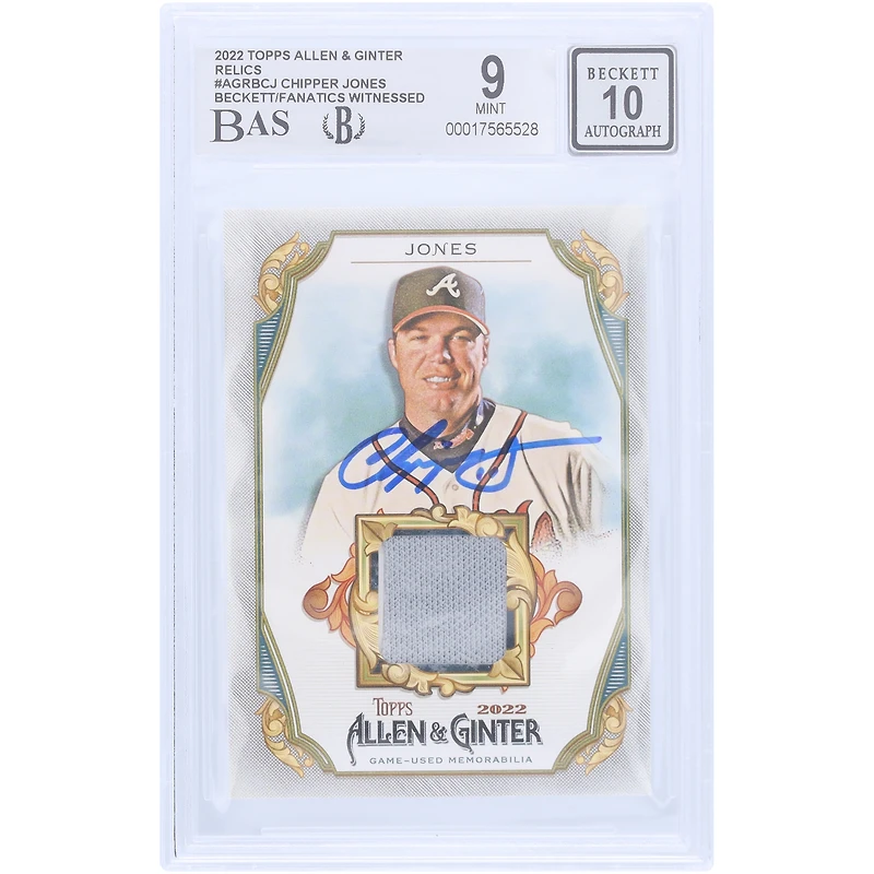 Chipper Jones Atlanta Braves Autographed 2022 Topps Allen & Ginter Jersey Relic #AGRB-CJ Beckett Fanatics Witnessed Authenticated 9/10 Card