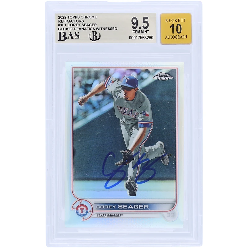 Corey Seager Texas Rangers Autographed 2022 Topps Chrome Refractor #101 Beckett Fanatics Witnessed Authenticated 9.5/10 Card