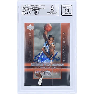 Carmelo Anthony Denver Nuggets Autographed 2003-04 Upper Deck Rookie Exclusive #3 Beckett Fanatics Witnessed Authenticated 9/10 Rookie Card