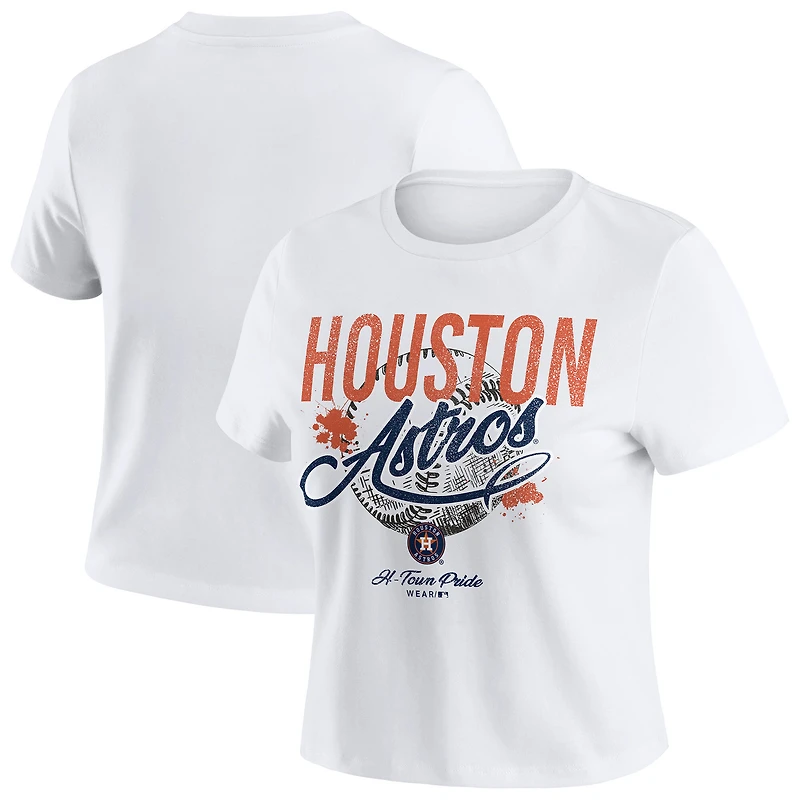 Women's WEAR by Erin Andrews White Houston Astros Distressed Cropped Baby T-Shirt