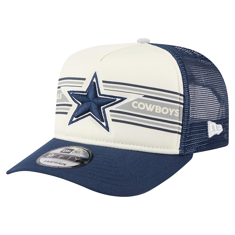 Youth New Era Cream/Navy Dallas Cowboys Banner A-Frame 9FIFTY Trucker Snapback Hat