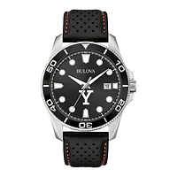 Men's Bulova Black Yale Bulldogs Corporate Collection Leather Strap Watch