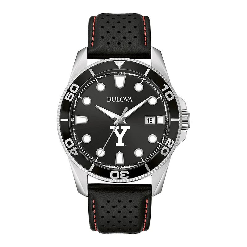 Men's Bulova Black Yale Bulldogs Corporate Collection Leather Strap Watch