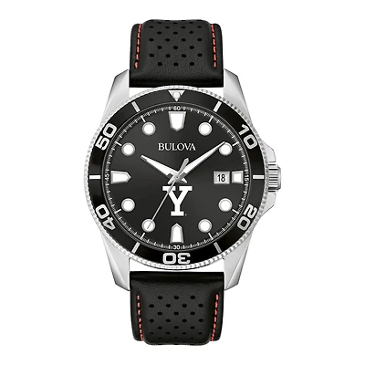 Men's Bulova Black Yale Bulldogs Corporate Collection Leather Strap Watch