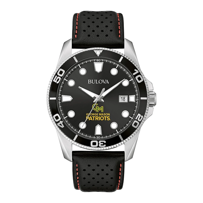 Men's Bulova Black George Mason Patriots Corporate Collection Leather Strap Watch