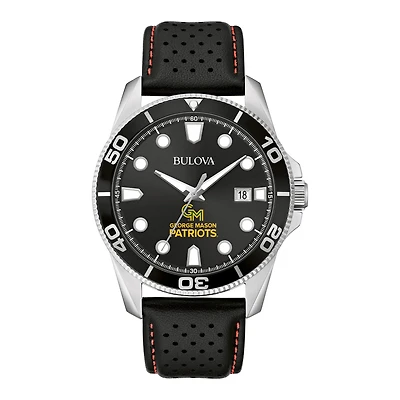 Men's Bulova Black George Mason Patriots Corporate Collection Leather Strap Watch