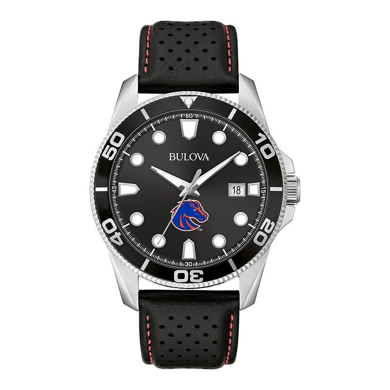 Men's Bulova Black Boise State Broncos Corporate Collection Leather Strap Watch