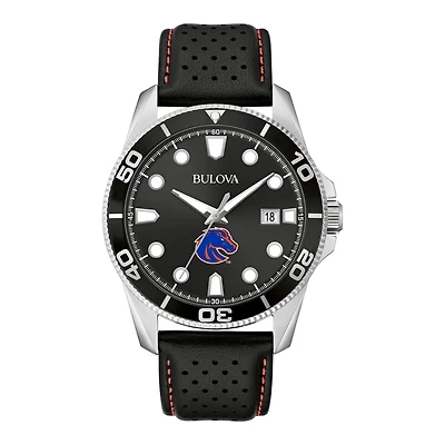 Men's Bulova Black Boise State Broncos Corporate Collection Leather Strap Watch