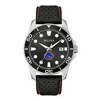 Men's Bulova Black Boise State Broncos Corporate Collection Leather Strap Watch