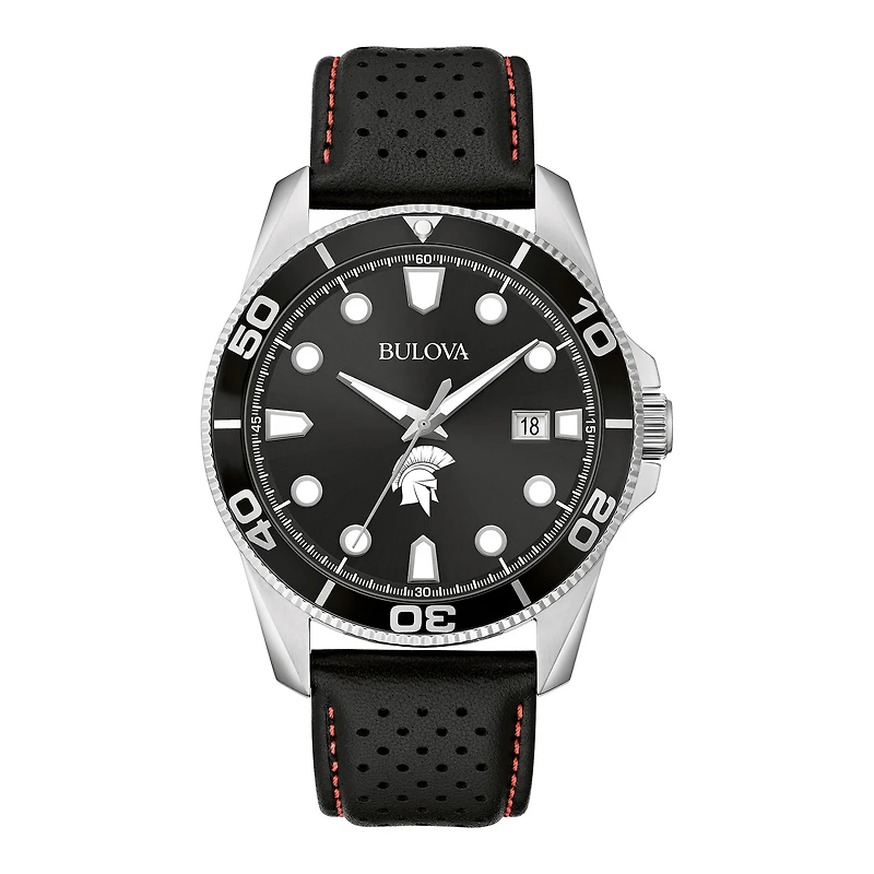 Men's Bulova Black Case Western Reserve Spartans Corporate Collection Leather Strap Watch