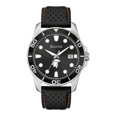 Men's Bulova Black Case Western Reserve Spartans Corporate Collection Leather Strap Watch