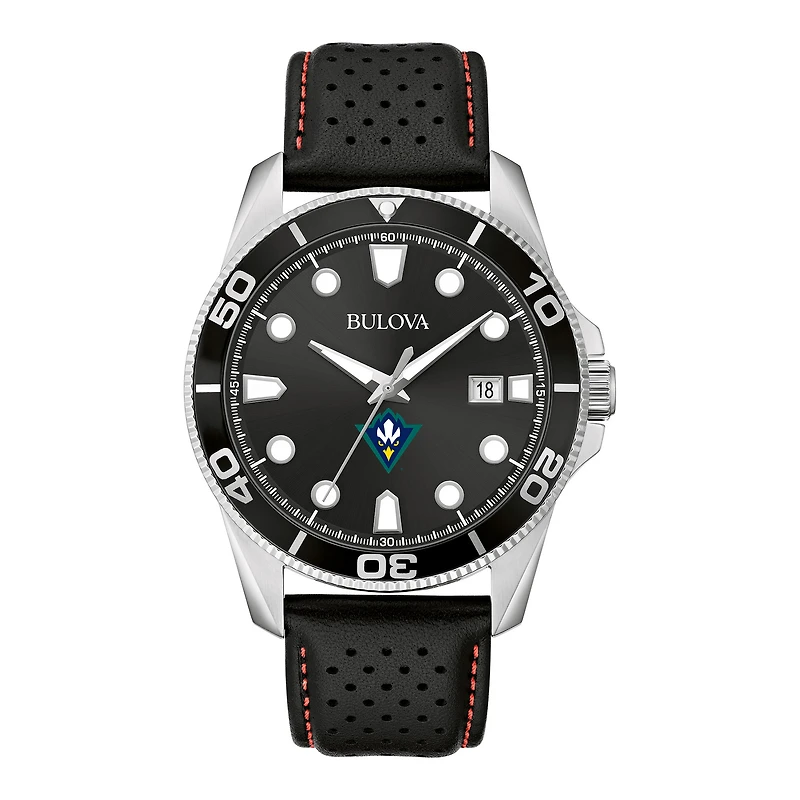 Men's Bulova Black UNC Wilmington Seahawks Corporate Collection Leather Strap Watch
