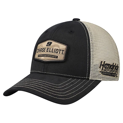 Unisex Checkered Flag Sports Black Chase Elliott  Flag Trucker Adjustable Hat