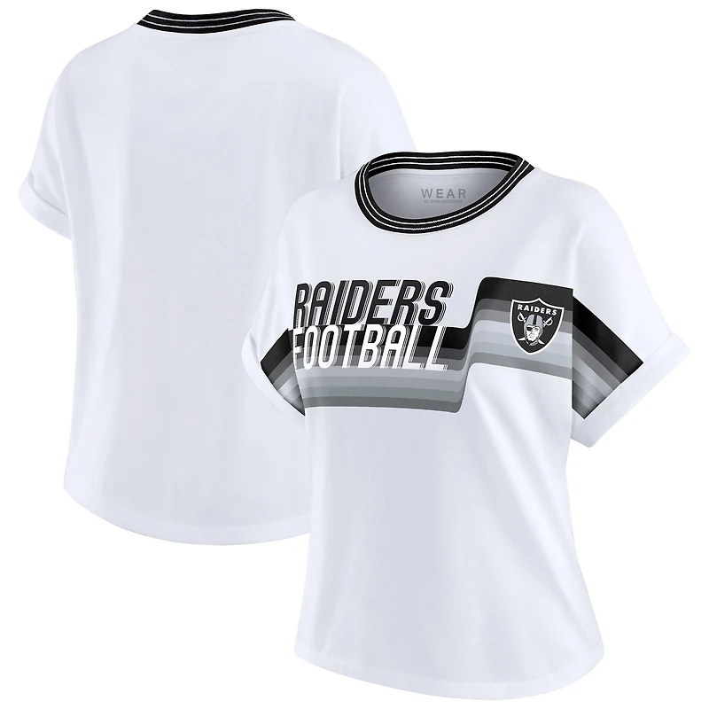 Women's WEAR by Erin Andrews White Las Vegas Raiders Cropped Center Stripe Dolman T-Shirt