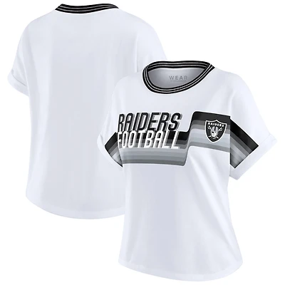 Women's WEAR by Erin Andrews White Las Vegas Raiders Cropped Center Stripe Dolman T-Shirt